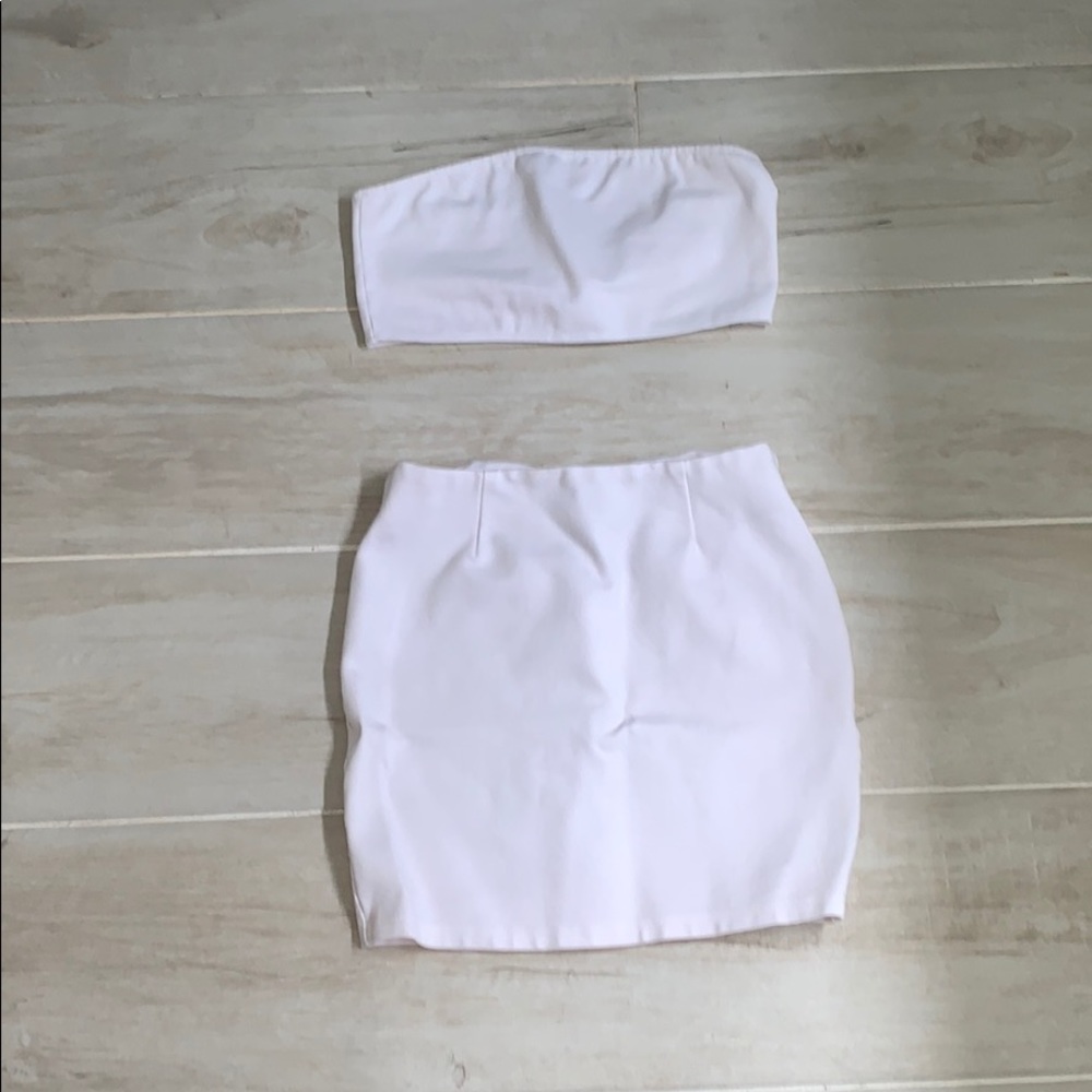 White mini skirt and crop top set